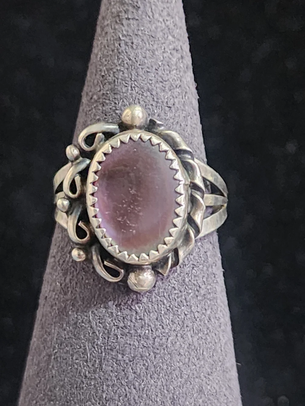 Sarah Curley Navajo Sterling Silver Pink Abalone Shell Ring Vintage Size 8.5
